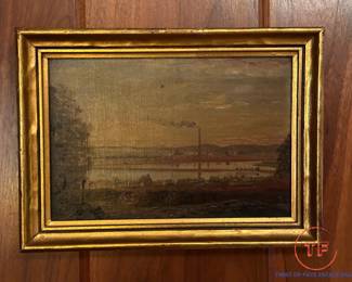 Massachusetts Hudson River Valley School 19th-20th Century Era American lndustry Scenic Landscape Oil Painting on Canvas with J.H. Miller Company Frame 