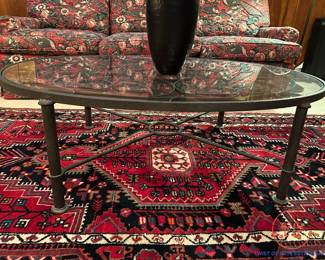 Glass Topped Coffee Table with Scrolled Cast Iron Base
