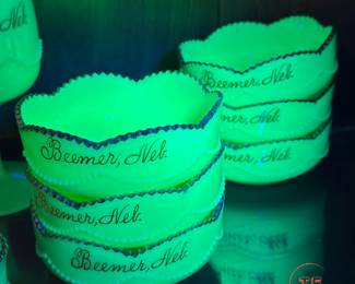 HEISEY Custard Uranium Glass BEEMER NEBRASKA Souvenir Glass