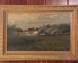 Massachusetts Hudson River Valley School 19th-20th Century Era American Pastural Landscape Oil Painting on Canvas