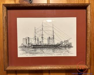 Original Line Drawing “Old Ironsides” U.S.S. Constitution by C.M. GOFF