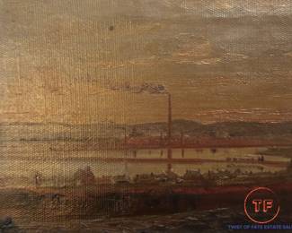 Massachusetts Hudson River Valley School 19th-20th Century Era American lndustry Scenic Landscape Oil Painting on Canvas with J.H. Miller Company Frame 