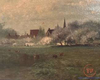 Massachusetts Hudson River Valley School 19th-20th Century Era American Pastural Landscape Oil Painting on Canvas