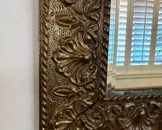 Antique Hammered / Stamped Bronze Framed Mirror