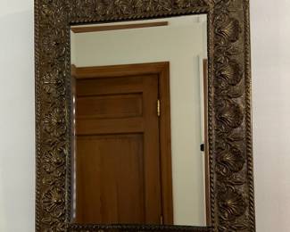 Antique Hammered / Stamped Bronze Framed Mirror