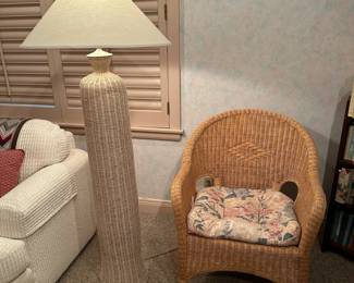 Wicker Floor Lamp and Wicker Armchair