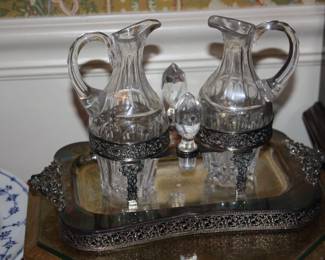 Antique Cruet set with Sterling Silver Base