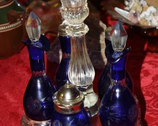 Beautiful and Rare Cobalt Blue Cut Glass Cruet set