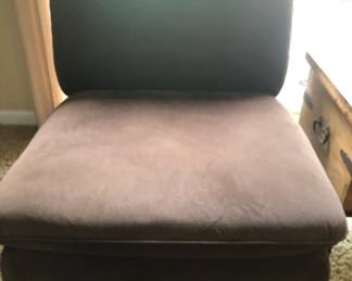 PAIR OF BROWN SLIPPER CHAIRS