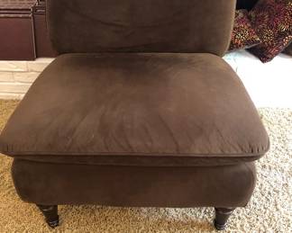 PAIR OF BROWN SLIPPER CHAIRS