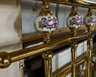 BRASS AND PORCELAIN KING HEADBOARD