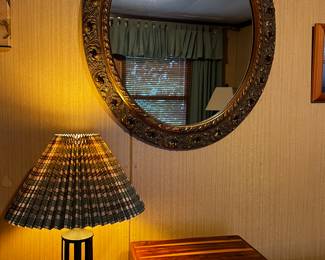 Decorative mirror and lamp, cedar box