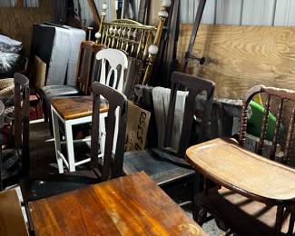 BRASS BED FRAMES, VINTAGE FURNITURE, VINTAGE WOODEN HIGH CHAIR