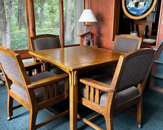 OAK GAME TABLE & 4 CHAIRS