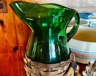 GREEN GLASS PITCHER
