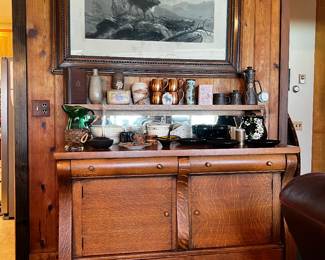 ANTIQUE OAK SIDEBOARD WITH MIRROR
