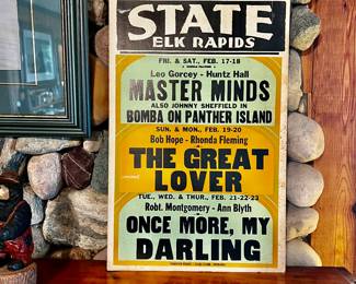 THE STATE ELK RAPIDS POSTER. THE THEATER OPENED AS THE ELK RAPIDS STATE THEATRE IN THE 1940. THIS IS SHOWING MOVIES THAT WERE RELEASED IN 1949