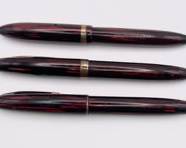 3 Vintage Sheaffers White Dot Red Striped Celluloid Fountain Pens 2 W/ 14K Nib
