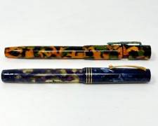 Omas Italy 75th Anniversary Blue Lucens & Arlecchino Fountain Pens 18k Nibs
