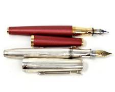 Otto Hutt Germany Sterling Silver & Metallic Red Fountain Pens 18k Nib
