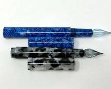 Moonman Blue & Black Celluloid Glass Nib Fountain Pens
