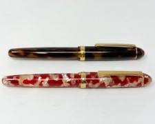 Platinum Japan 3773 Red Koi & Tortoise Shell Celluloid Fountain Pens 18k Nibs
