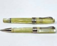 Montegrappa Italy Parchment Celluloid 1930 Fountain Pen & 1912 Mechanical Pencil Set Sterling Silver Accents 18k Nib

