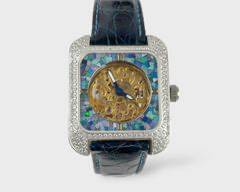 Croton Opal Mosaic & Crystal Bezel 21 Jewel Automatic Wristwatch W/ Box
