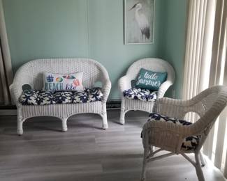 Wicker loveseat & two arm chairs