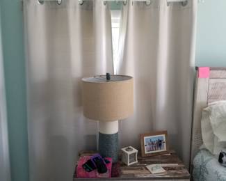 Curtains; table lamps