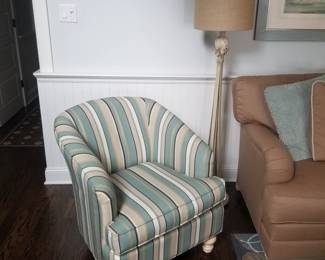 Stylish striped chair by Braxton Culler; floor lamp
