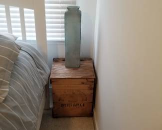 Rustic end table; large vase