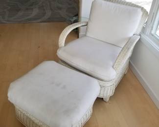 White wicker chair with ottoman by Henry Link