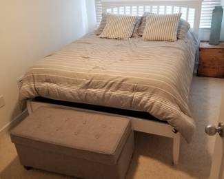 Contemporary queen bed; storage bench