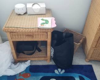 Wicker nightstand with glass top