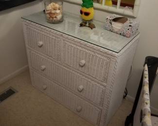 4-drawer wicker dresser with glass top