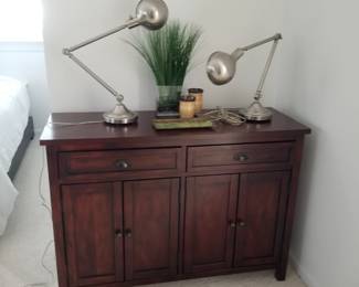 Sideboard by Pier 1 Imports; reading lamps