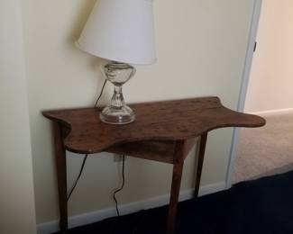 Drop leaf game table; glass table lamp