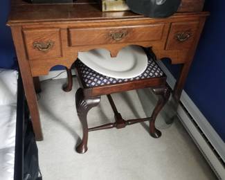 Writing desk; upholstered bench