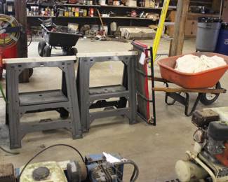 SAW HORSES, CREEPER, AND WHEELBARROW 