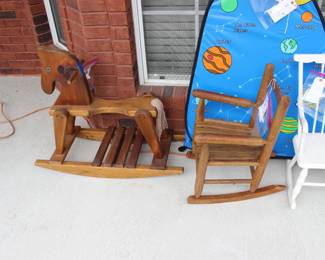 CHILDS ROCKING HORSE, ROCKING CHAIRS