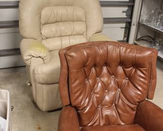 TAN RECLINER AND BROWN SWIVAL ROCKER