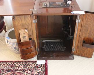 1890’S NEW HOME  CABINET SEWING MACHINE WITH ORIGINAL OWNERS MANUEL