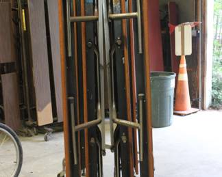 CAFETERIA FOLDING TABLES WITH SEATS, HAVE 22 OF THEM. THEY WERE USED FOR POLITICAL RALLIES AND SOCIAL GATHERINGS