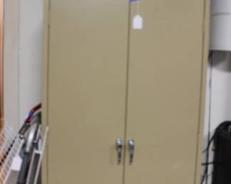 METAL STORAGE CABINET, DRIFT WOOD ON TOP