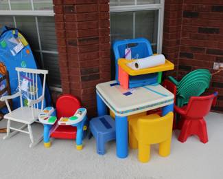 CHILDS TABLE AND CHAIRS AND OTHER CHILDREN ITEMS