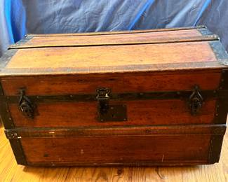 T.S. Gardner Hand Carved Wooden Trunk - 26"W x 15"T x 14"D