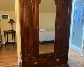 Victorian Armoire with Mirror and Storage Drawer - $250