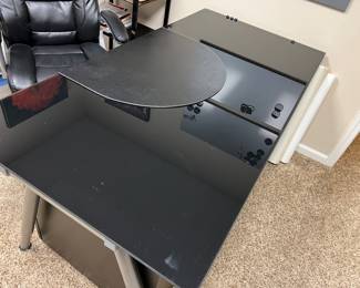 IKEA Black Glass Desk, File cabinet fits under