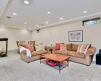 Raymour & Flanigan Sofa and Loveseat , Pine top table w/ iron base